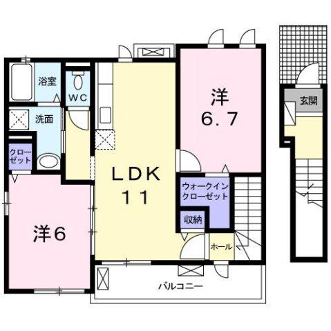 ウイング K(2LDK/2階)の間取り写真