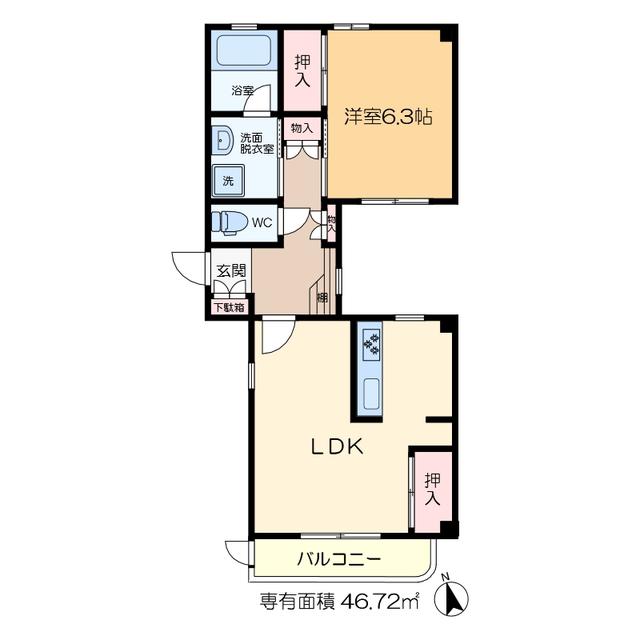 今中ビル(1LDK/1階)の間取り写真