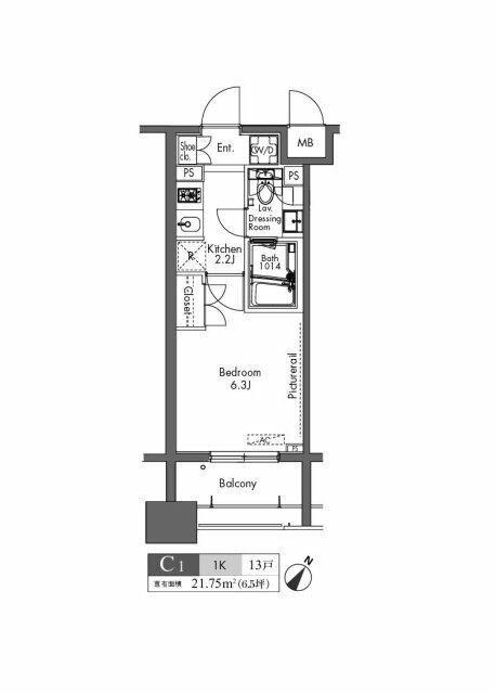 プラウドフラット三軒茶屋(1K/4階)の間取り写真
