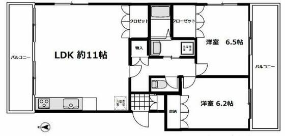 升本第3ビル(2LDK/2階)の間取り写真