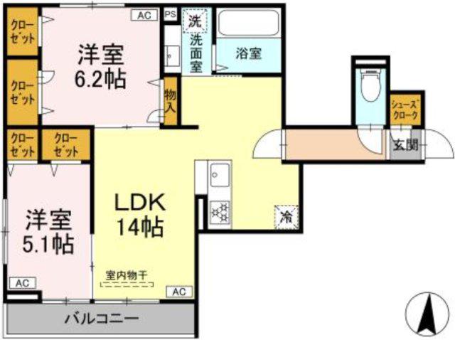 ヒルズ大泉学園(2LDK/2階)の間取り写真