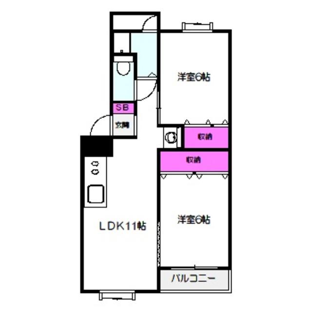 深江橋コーポB棟(2LDK/5階)の間取り写真