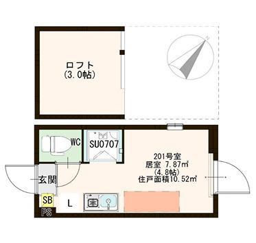 ハーモニーテラス野沢II(ワンルーム/2階)の間取り写真
