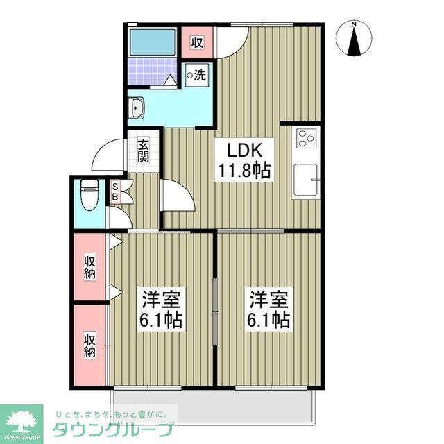 マロンハイツII C(2DK/2階)の間取り写真