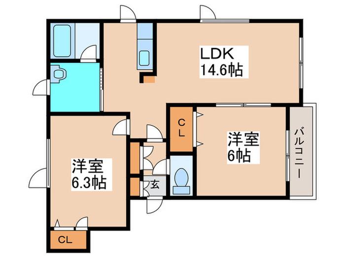ウィスタリアII(2LDK/2階)の間取り写真