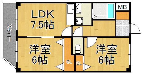 パピオツインタワー(2DK/3階)の間取り写真