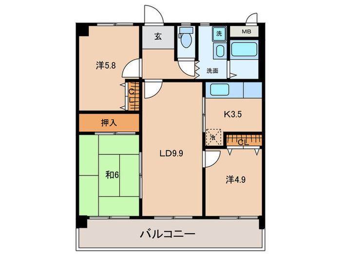 クオーレ佐千原(3LDK/2階)の間取り写真