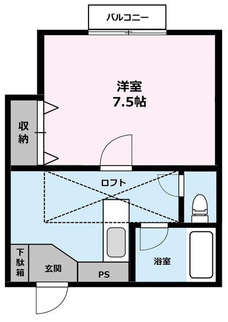 ドミールササキ(1K/2階)の間取り写真