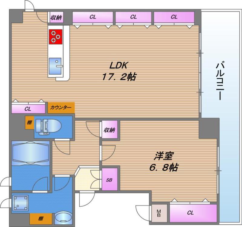 グランテージ国分町(1LDK/6階)の間取り写真