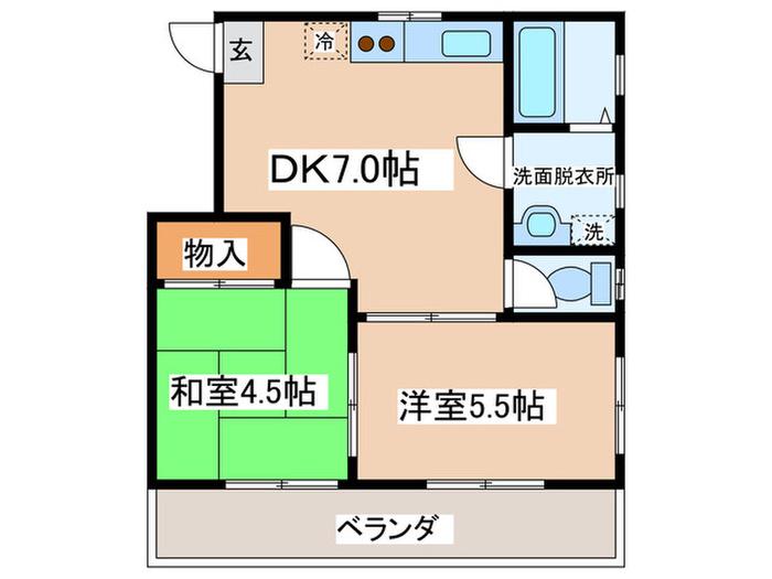 ウェルネス上本町(2DK/5階)の間取り写真
