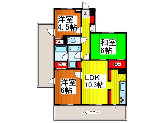 コスモ与野チェロード(3LDK/5階)の間取り写真