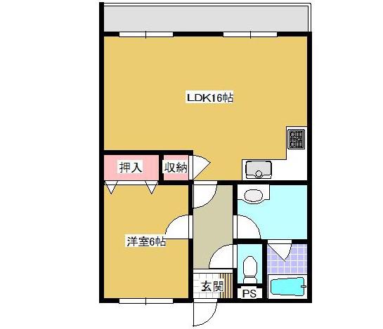 マンションライブイン(1LDK/2階)の間取り写真