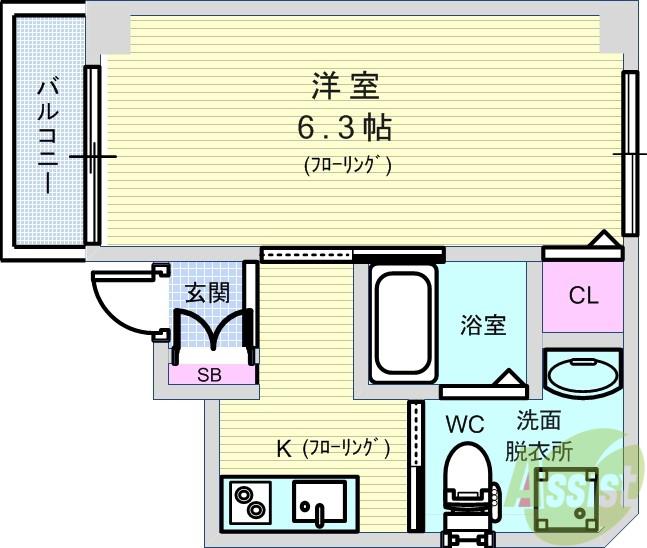 SQUARE9豊中(1K/1階)の間取り写真