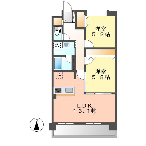 ユーダイン市場木(2LDK/4階)の間取り写真