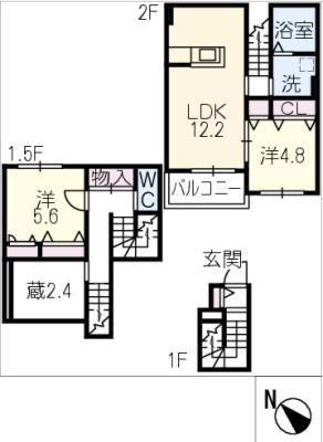 オーラムテラス B棟(2LDK/2階)の間取り写真