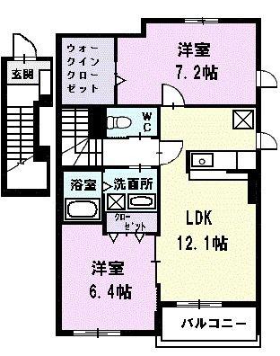 セントヒルズ・ドゥーエ(2LDK/2階)の間取り写真
