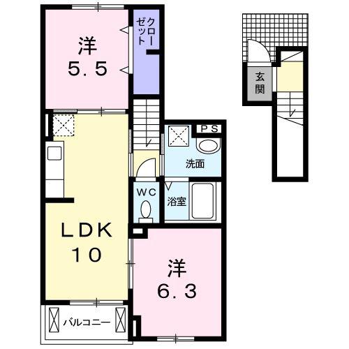 シュティルメゾン(2LDK/2階)の間取り写真