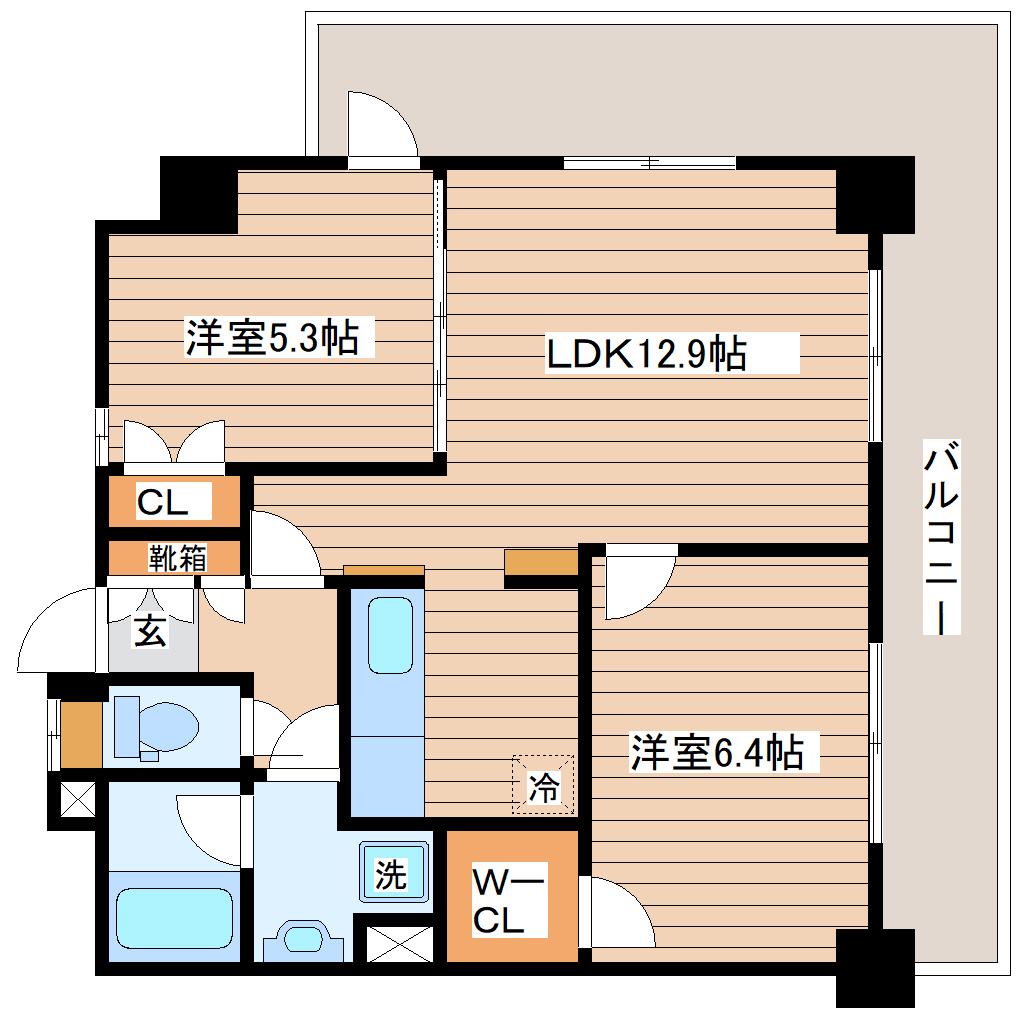 タウゼン・プラッツ長町(2LDK/8階)の間取り写真