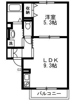ヴィレッジハルミII(1LDK/1階)の間取り写真