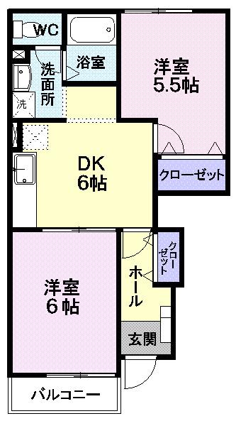 シック・ミーツハオス(2DK/1階)の間取り写真