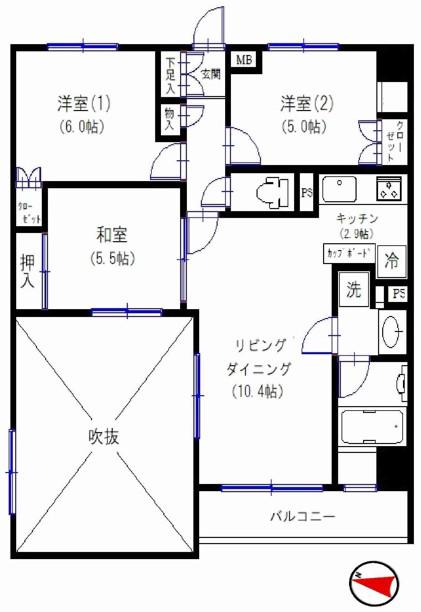 サンクレイドル府中ヴェルブランシェ(3LDK/4階)の間取り写真