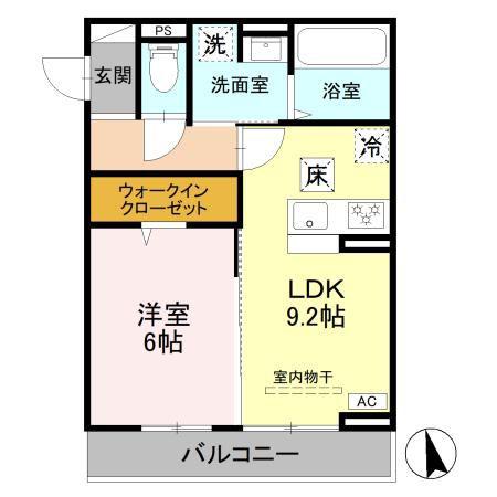 GRAND D-ROOM女鳥羽(1LDK/1階)の間取り写真