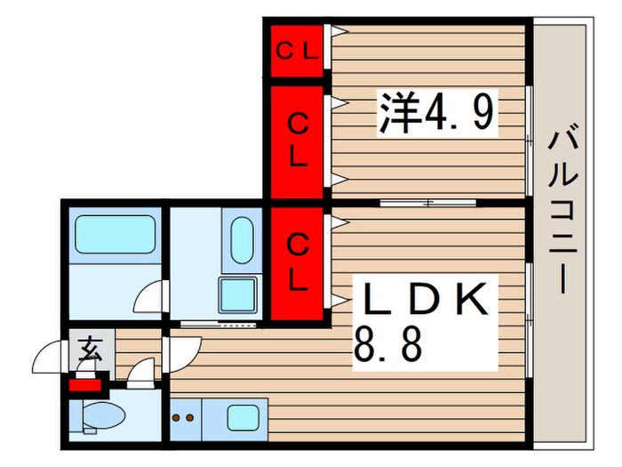 エストスクエア黒砂台(1LDK/2階)の間取り写真