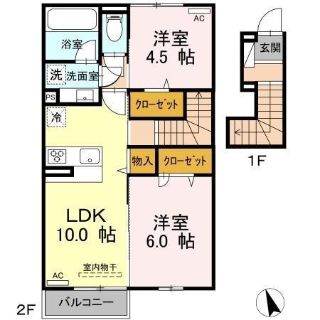 AVENIR五代町I(2LDK/2階)の間取り写真