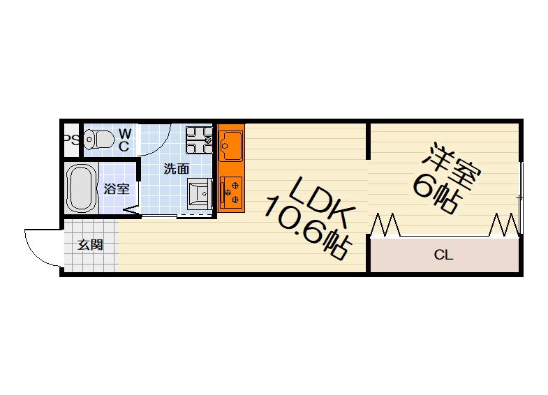 マンションはごろも(1LDK/3階)の間取り写真
