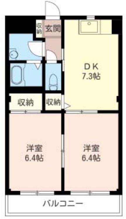 リヴェールII 2DK46平米(2DK/3階)の間取り写真