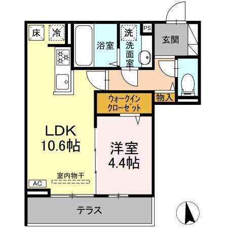 GRAND D-ROOM大手(1LDK/1階)の間取り写真