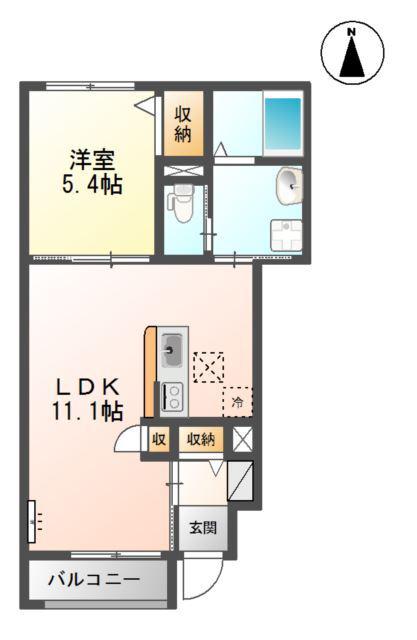 ラポート玉湯(1LDK/1階)の間取り写真