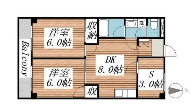 YSマンション(2SDK/3階)の間取り写真