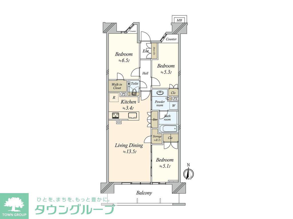 プラウド白壁町(3SLDK/2階)の間取り写真