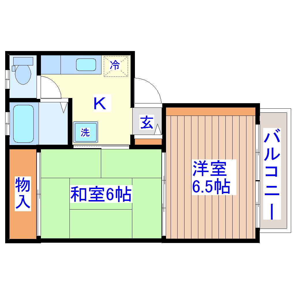 七曲ハイツI(2K/2階)の間取り写真