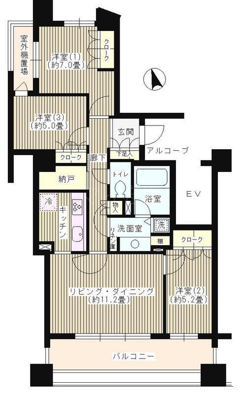パークホームズ市ヶ谷薬王寺(3LDK/2階)の間取り写真