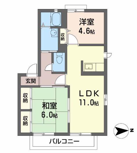 グリーンオアシスE棟(2LDK/2階)の間取り写真