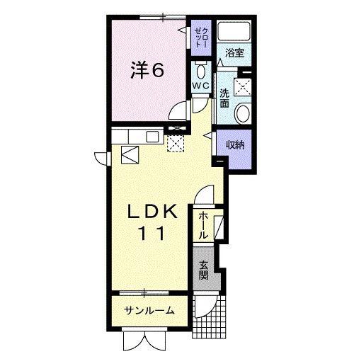 フローラル(1LDK/1階)の間取り写真