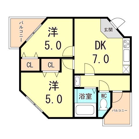 グリーンパレス塩屋(2DK/1階)の間取り写真