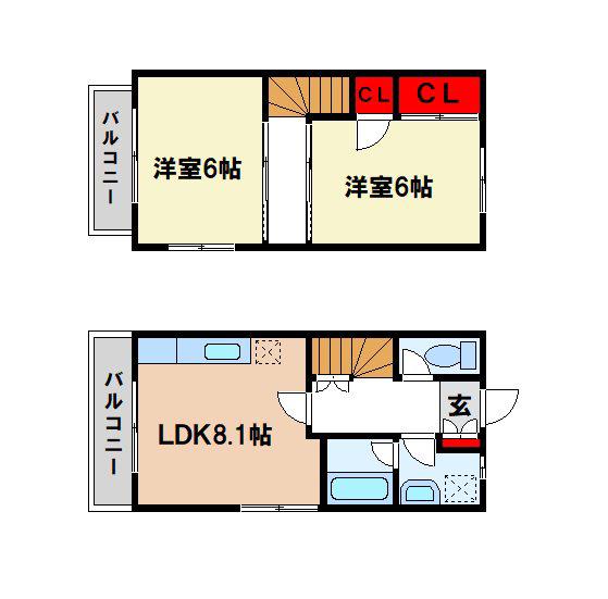 タウンハウス高雄(2LDK/1階)の間取り写真