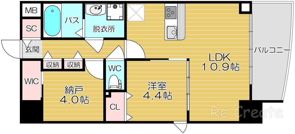 セレニテフラン難波(2LDK/10階)の間取り写真