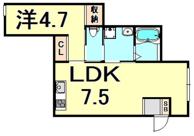 フラッツ西立花(1LDK/1階)の間取り写真