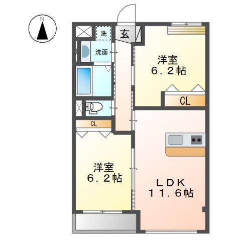 エルヴィータ長岡(2LDK/1階)の間取り写真
