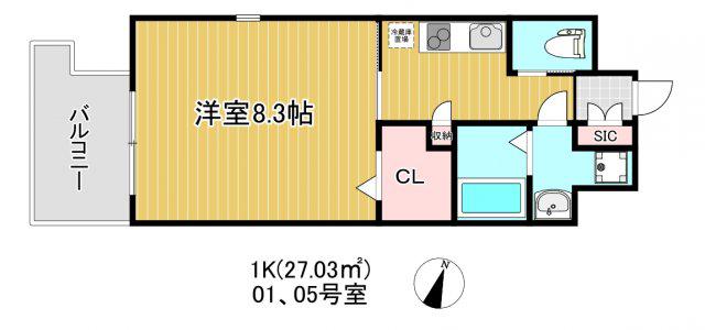 フォレストグレイス高井田I(1K/4階)の間取り写真