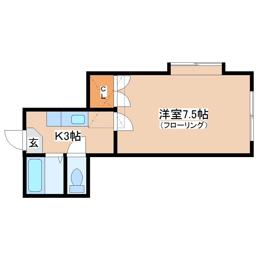 ホワイトキャッスル北仙台(1K/2階)の間取り写真