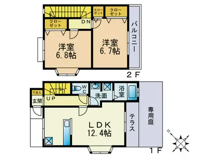 パピヨン若久(2LDK/1階)の間取り写真