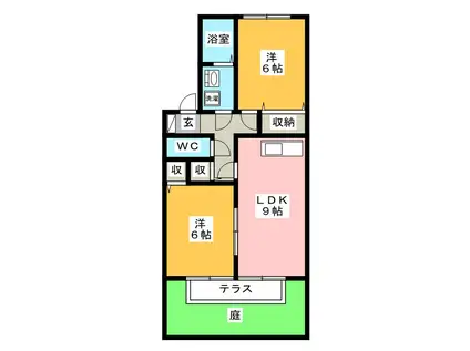 ウィルモア ハピネス B棟(2LDK/1階)の間取り写真