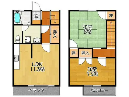 エムハイツ A棟(2LDK/1階)の間取り写真