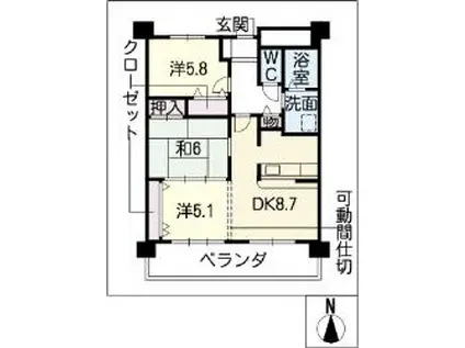 サンコート八事2号棟(3DK/6階)の間取り写真