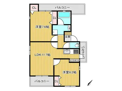 リフュ―ジュ本山(2LDK/1階)の間取り写真